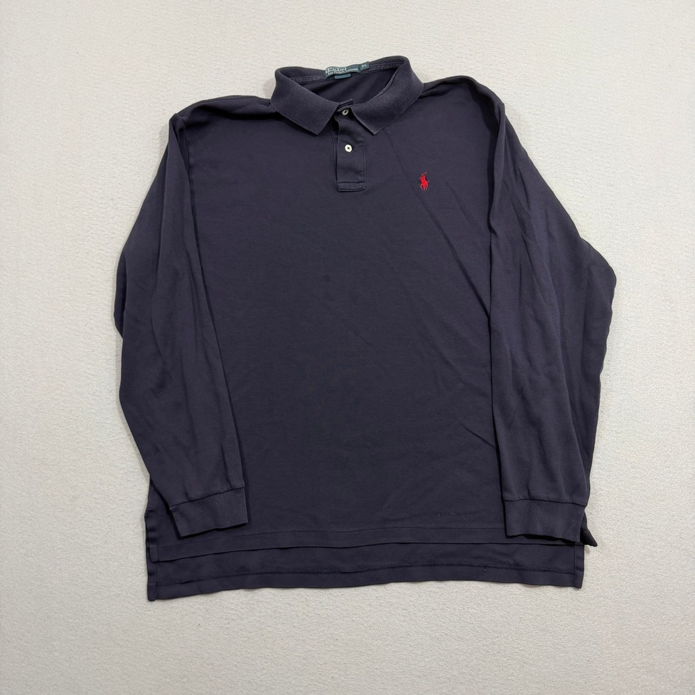 Polo Ralph Lauren Shirt Mens XL Navy Blue Long Sleeve Classic Fit Cotton Rugby